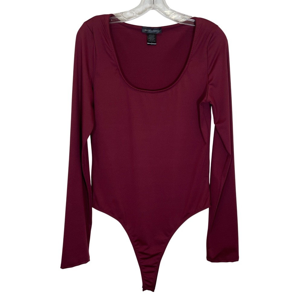 Alloy Apparel Purple Bodysuit Long Sleeve Scoop Neck Thong Tight Fit L